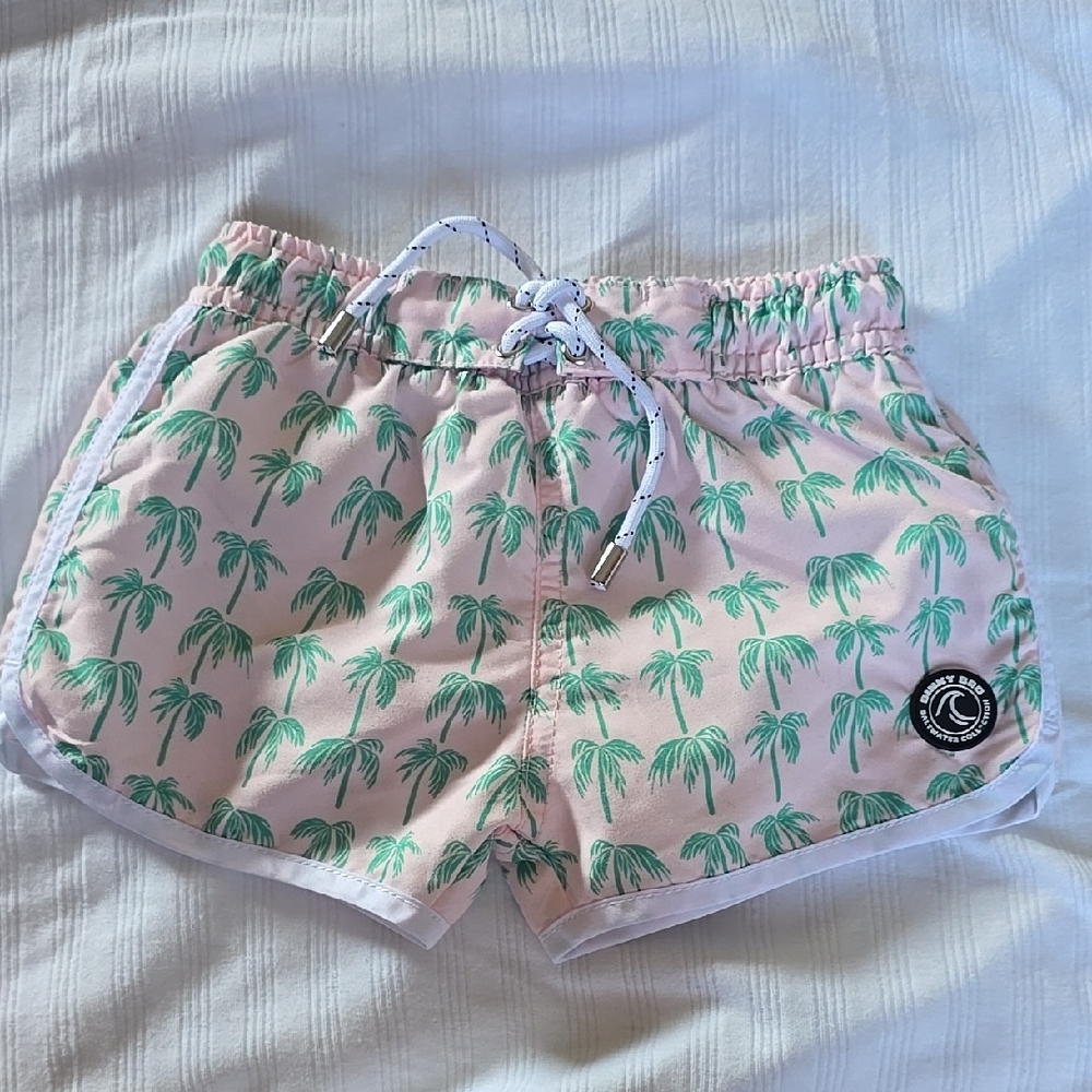 Tropical Palm Kids Swim Trunks - Pink and Green